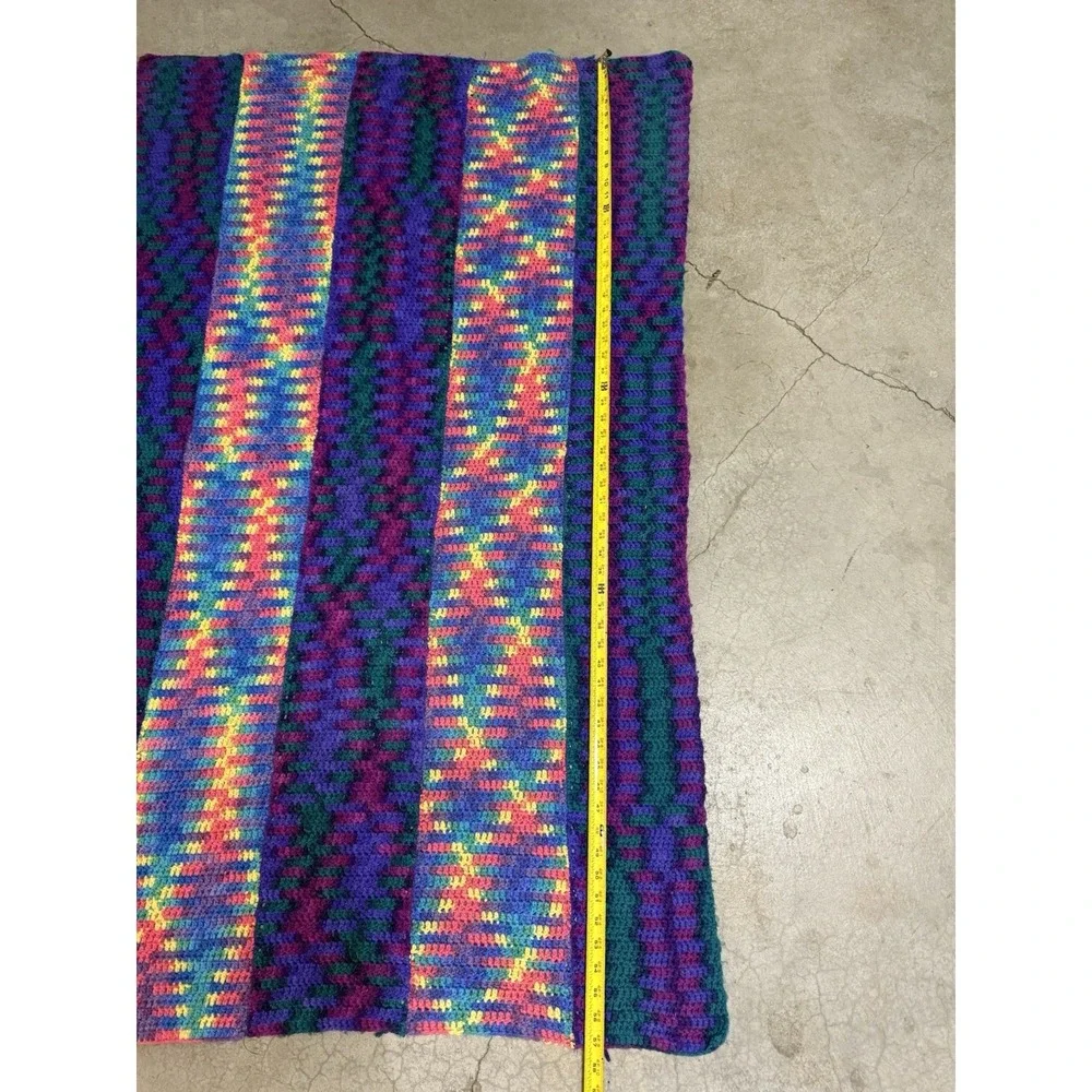 Handmade Crochet Throw Blanket 58x38 Variegated‎ Yarn Optical Illusion Boho